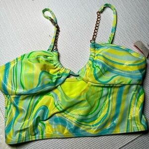 River Island Swimsuit Crop Top Bikini Retro 60’s Vibe Psychedelic Metallic 10